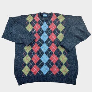 Vintage Land's End 100% Sheltland Wool Argyle Sweater. Size Large